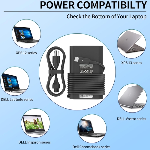 Chargeur de portable USB-C de 65 W conçu pour les ordinateurs Latitude 5440 5540 5420 5520 7420 5430 7430 7330 7340, Chromebook 3100 XPS 13 de type C