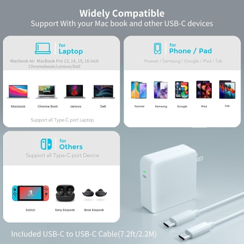 100W GaN Charger,Compatible with MacBook Pro Charger, for Replacement MacBook Pro16, 15, 14, 13, MacBook 12inch,MacBook Air 13 Inch, iPad Pro and