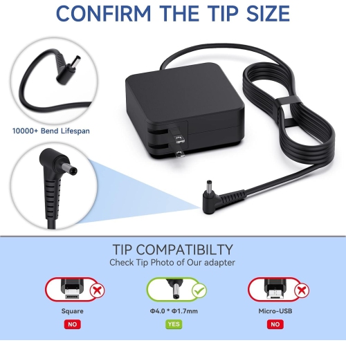 Charger for Lenovo,65W Laptop Charger for Lenovo IdeaPad 110 110s 120 120s 130s 320 330 330s 510 510s 710 710s Flex 4 5 6 14 15 1480 1580 Chromebook