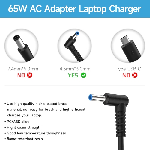 65W 45W Laptop Charger for HP Envy 13 15 17 M6 M7 X360, Pavilion x360, Spectre, Stream 11 13 14, Elitebook 840, ProBook, Notebook 15 Series AC