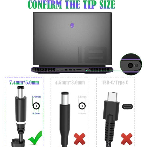 330W 19.5V 16.92A Slim GaN AC Charger for Dell Alienwar X51 X17 R1 R2 M17 R3 R4 M18x R1 R2 R3 Area-51m R1 R2 P45E P48E P38E ADP-330AB D DA330PM111
