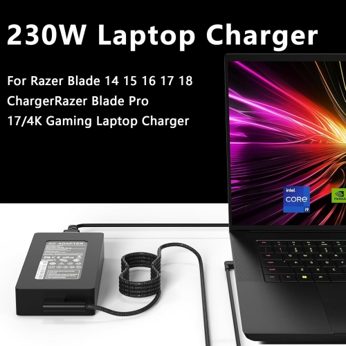 230W 19.5V 11.8A AC Charger for Razer Blade 14 15 16 17 18 RZ09-0508x(2024) RZ09-0483x(2023) RZ09-0484x(2023) Blade Pro 17/4K Gaming Laptop RC30-042