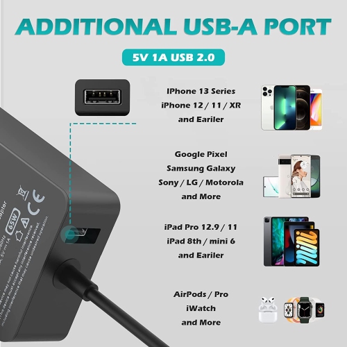 65 W de chargement Surface Pro pour Surface Pro 10, 9, 8, 7+, 7 de Microsoft 6, 5, 4, 3, X, Surface Laptop Windows 6, 5, 4, 3, 2, 1, tablette