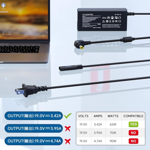19v 3.42A 65W Laptop Charger AC Adapter for Toshiba Satellite C55 B5201 C655 C850 C50 L755 C855D L655 S5150 L745 P50 C55D S55 Portege Z30 Z930 Z830