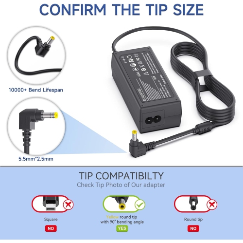 19v 3.42A 65W Laptop Charger AC Adapter for Toshiba Satellite C55 B5201 C655 C850 C50 L755 C855D L655 S5150 L745 P50 C55D S55 Portege Z30 Z930 Z830