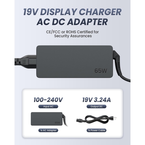 65W Laptop Charger for Toshiba Satellite & Portege Series - Compatible with C55, C655, C850, P50, Z30, Z930, Z830 - Efficient Replacement for Asus HP