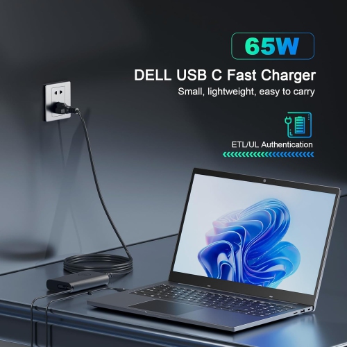 65W Dell Laptop Charger USB C for Dell Latitude 5520 5420 7420 7400 7320 7275 7390 2-in-1 Chromebook 11 3100 XPS 13 12 15 9360 9370 Inspiron Vostro