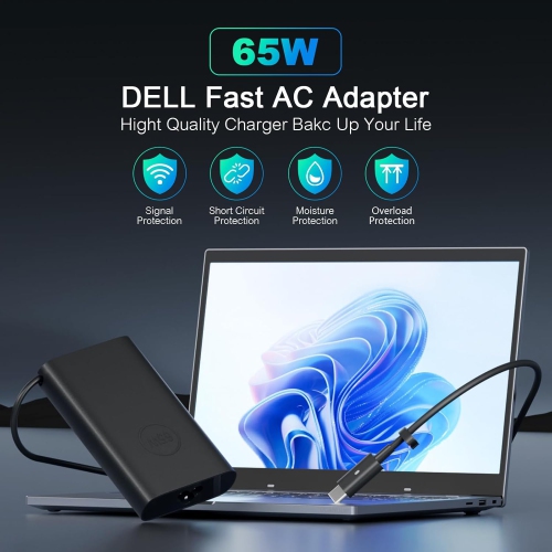 65W Dell Laptop Charger USB C for Dell Latitude 5520 5420 7420 7400 7320 7275 7390 2-in-1 Chromebook 11 3100 XPS 13 12 15 9360 9370 Inspiron Vostro