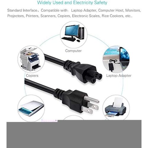 4Ft 3 Prong AC Laptop Power Cord Cable for Dell IBM Hp Compaq Asus Sony Toshiba Lenovo Acer Gateway Loptop Charger