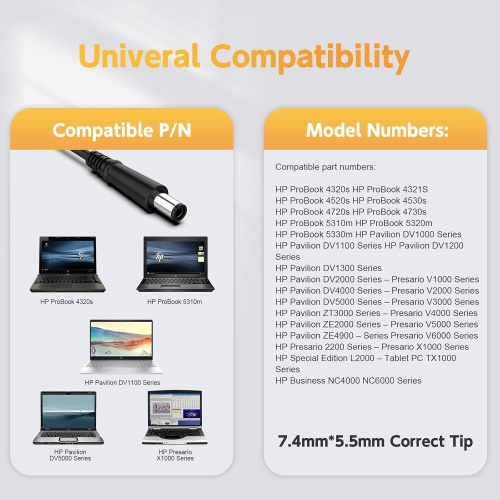 Adaptateur c.a. de 65 W pour ordinateur portable HP Pavilion G4 G6 G7 DV7 DV6 DV5 G72 G71 G61 G62 DM4&nbsp;HP 2000-2B09WM 2000-2A20NR 2000-2b19wm