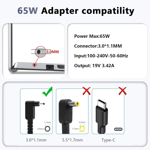 65W 45W Acer Laptop Charger for Aspire 3 5 1 A315-23 A315-34 A315-35 A315-24P A515-46 A515-45 A515-44 A515-55 A515-56 A515-54 A115-32 AC Adapter