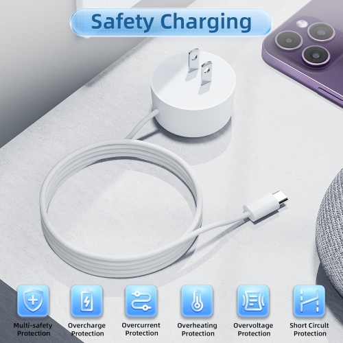 Replacement 5V AC Charger Power Supply Cable, Compatible with Google Home Mini Speaker, 5FT Micro USB Power Supply Cord, 5V 1.8A, White, Long