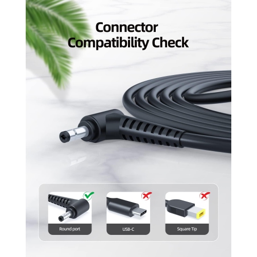 65W 45W Charger for Lenovo Laptop, Ideapad 3 330 320 310 330S S340 S145,, Round Tip, Retractable Prongs, Charge Indicator LED, 7.5Ft Cable