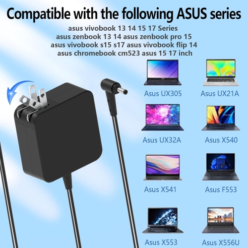 45W Laptop Charger for Asus Vivobook 14 15 Model X540S UX330U UX305 UX360 UX360C Q302L Q504U Q504UA AD883J20 Zenbook Computer Dcin Power Cord