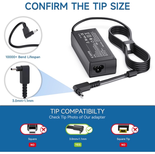 65W N15Q9 N15Q8 19V 2.37A Laptop Charger for Acer Aspire 1 3 5 R15 Charger N16P1 N20C5 Slim A515-54 Chromebook C720 C738T C740 Spin 1 3 5 Swift 3 AC