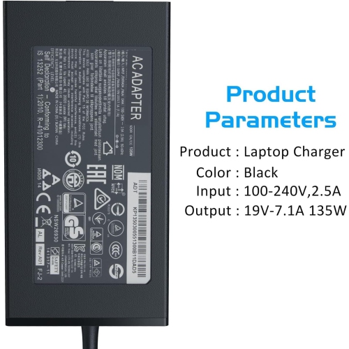 Chargeur c.a. de 135 W pour Acer Nitro 5 N18C3 AN515-51 AN515-41 AN515-53 AN515-52 AN515-43 Cordon d'alimentation adaptateur pour portable