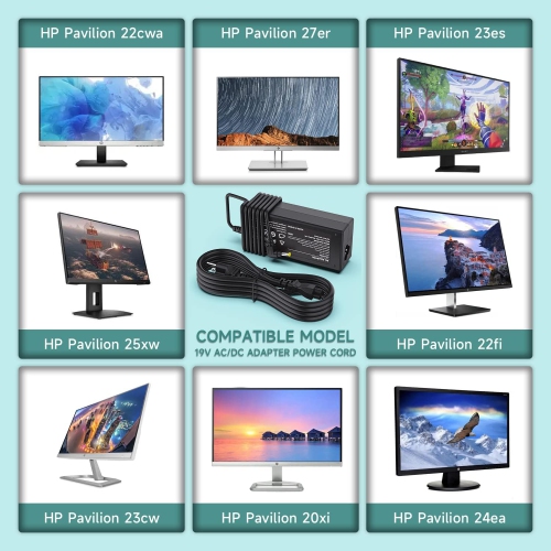 19V Charger for HP Pavilion, Adapter for HP 20 21.5 23 23.8 25 27 Inch Monitor, 27XW 27XI 27BW 27ER 27ES, 24EA 25XW 25BW 25XI 22CWA 22BW 22FI, 23XI