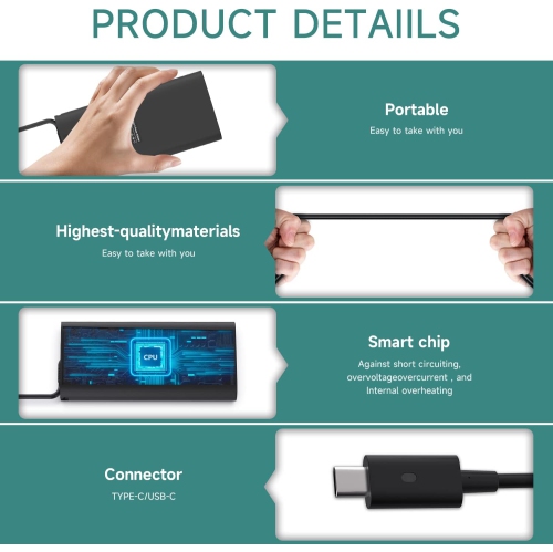 90W USB C Charger for Dell Latitude 3120, 3300, 3301, 5400, 5420, 5520, 7275, 7280, 7300, 7420; XPS 12 13 9250, 9350, 9360, 9365/ Inspiron 16 14 Plus