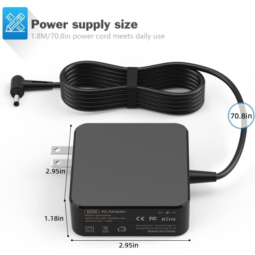 65W Laptop Charger for Lenovo IdeaPad 1 3 5, Flex 4 5 6 1470 1480 1570 1580, IdeaPad 110 110s 310 320 330 330s 520 530s 710s S145 S340 Adapter; Yoga
