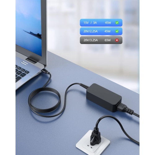 Chromebook Charger for HP Lenovo Asus Acer Dell Samsung Google Chromebook Laptop, USB-C Head,, 45W