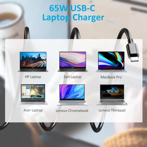 Universal 65&nbsp;W Chargeur USB-C pour portable Bloc d'alimentation Chromebook portatif de type C Adaptateur c.a. Cordon d'alimentation pour Asus