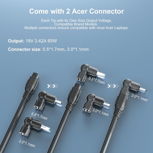 65W 45W Round Tip Charger for Acer Laptop - Fit for Acer ChromeBook 11 13 15, Aspire 1 3 5 A114-31 A114-32 A115-31 A315-21 A315-31 A315-41 A315-53