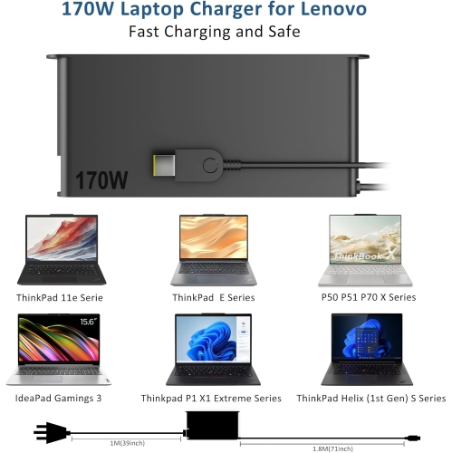 Chargeur adaptateur c.a. de 170&nbsp;W pour Lenovo Thinkpad W540 W541 P50 P51 P52 P53 P1 P70 P71 P73 P15 P17 T15&nbsp;g X1 T540p E440 E450 E560p