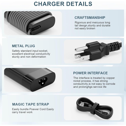 New Slim HP 65W USB C Laptop Charger Replacement for HP Spectre x360, Envy, Chromebook, Elitebook, Pavilion x360, Elite x2 Travel Type C Power Cord