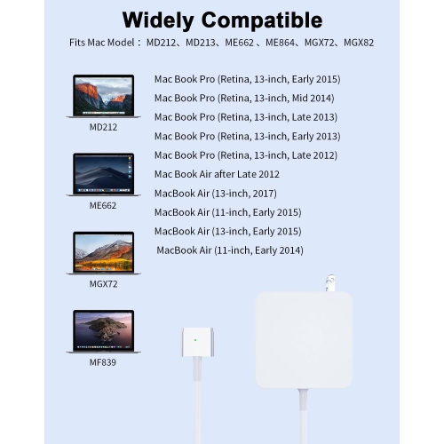Mac Book Pro Charger,60W Magnetic T-Tip Power Adapter,Replacement for Mac Book Pro/Air 1425, A1435, A1502, A1466, A1436, A1465