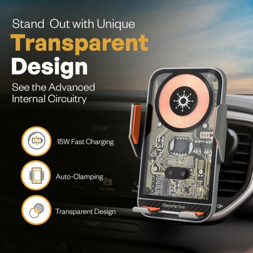 Wireless Car Charger & Phone Holder, 15W Fast Charging, Auto-Clamping, Qi-Certified, Universal Air Vent Mount, Compatible with iPhone, Galaxy &