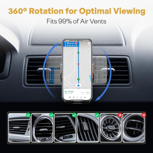 Wireless Car Charger & Phone Holder, 15W Fast Charging, Auto-Clamping, Qi-Certified, Universal Air Vent Mount, Compatible with iPhone, Galaxy &