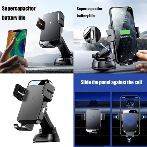 Wireless Car Charger, 15W Qi Fast Charging Car Charger Phone Holder Mount, Auto-Clamping Alignment Windshield Dashboard Air Vent Cell Phone Holder