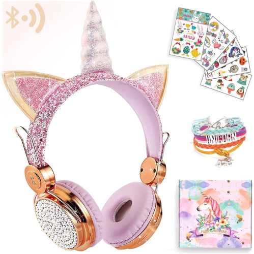 Unicorn Kids Bluetooth Headphones for Girls,Teens,Boys,Wireless Cat Headset for Smartphones Tablet Laptop PC TV,with Mic and Adjustable
