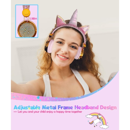 Unicorn Kids Bluetooth Headphones for Girls,Teens,Boys,Wireless Cat Headset for Smartphones Tablet Laptop PC TV,with Mic and Adjustable
