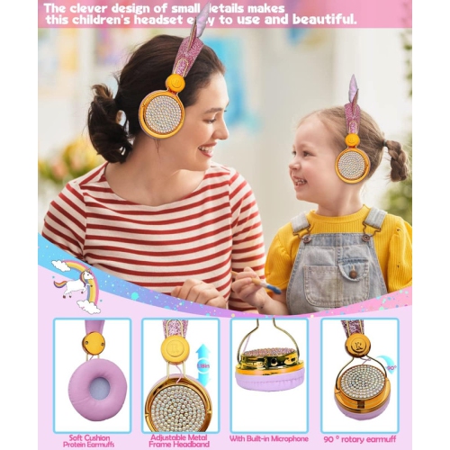 Unicorn Kids Bluetooth Headphones for Girls,Teens,Boys,Wireless Cat Headset for Smartphones Tablet Laptop PC TV,with Mic and Adjustable