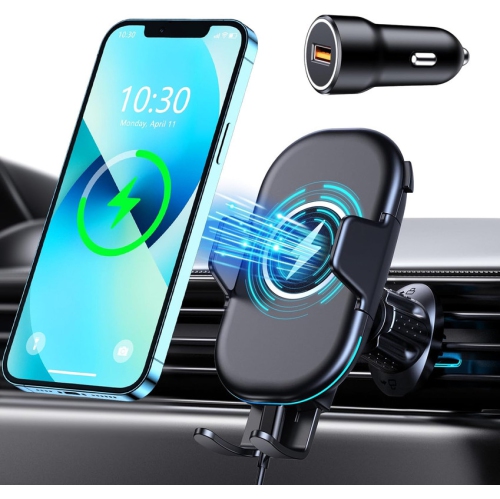 Wireless Car Charger Mount [QC 3.0 Charger Adapter Included], 15W Max Qi Fast Charging Air Vent Car Phone Holder Compatible with iPhone 16 15 14 13 P