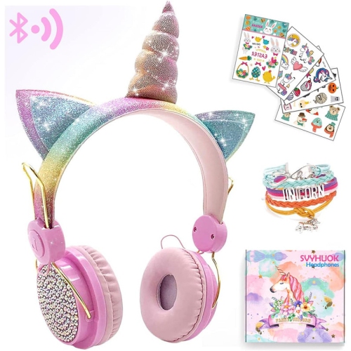 YOULIGHTS  Unicorn Kids Bluetooth Headphones for Girls, Teens, Boys, Wireless Cat Headset for Smartphones Tablet Laptop PC Tv, With Mic And Adjustable