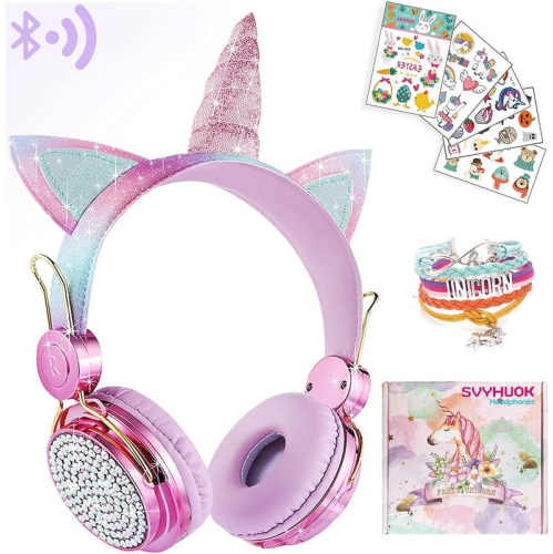 Unicorn Kids Bluetooth Headphones for Girls,Boys Teens,Wireless Cat Headset for Smartphones/Tablet/Laptop/PC/TV,with Mic and Adjustable