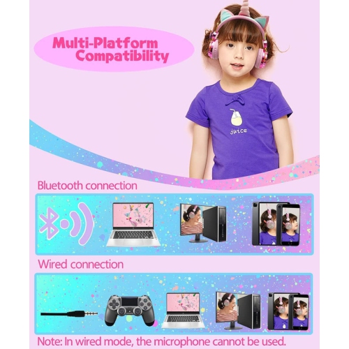 Unicorn Kids Bluetooth Headphones for Girls,Boys Teens,Wireless Cat Headset for Smartphones/Tablet/Laptop/PC/TV,with Mic and Adjustable