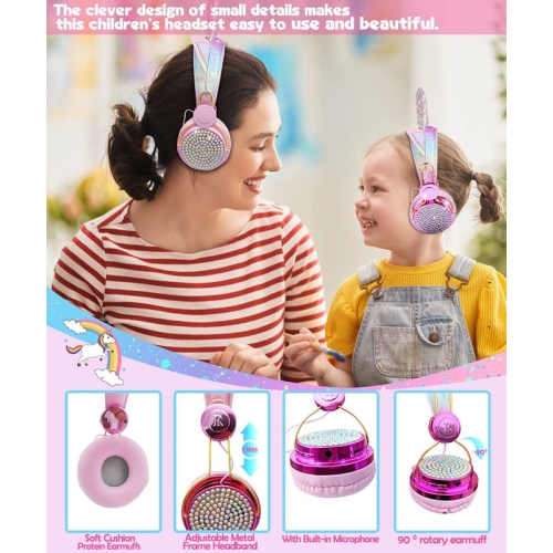 Unicorn Kids Bluetooth Headphones for Girls,Boys Teens,Wireless Cat Headset for Smartphones/Tablet/Laptop/PC/TV,with Mic and Adjustable