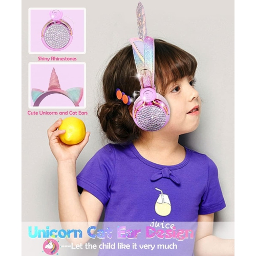Unicorn Kids Bluetooth Headphones for Girls,Boys Teens,Wireless Cat Headset for Smartphones/Tablet/Laptop/PC/TV,with Mic and Adjustable