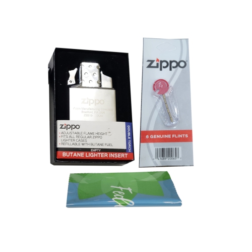 Zippo Double Torch Lighter Insert Plus Six Bonus Flints and a Microfiber Cleaning Cloth