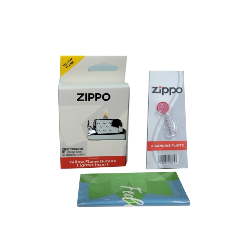 Zippo Yellow Flame Lighter Insert Plus Six Bonus Flints and a Microfiber Cleaning Cloth