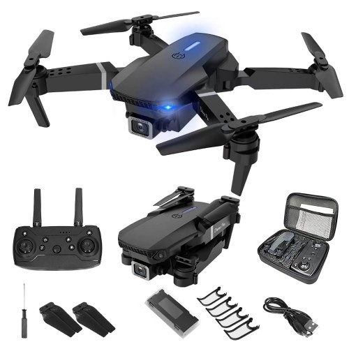 Drone pliable E88 avec double caméra HD 1080p à pilotage en immersion, commande PAR APPLICATION, maintien en altitude pour débutants, enfants, adultes