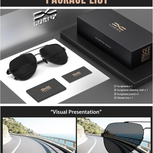 LUENX Trendy Aviator Polarized Sunglasses for Men Women, Metal Frame Sun Glasses UV 400 Protection Driving Fashion