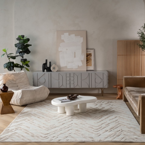 Rug Branch Alfombra Modern Abstract Indoor Outdoor Area Rug, Beige Cream