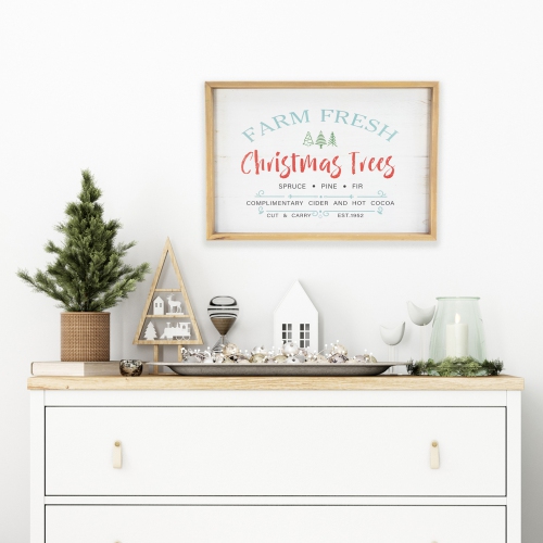 Framed Farm Fresh Christmas Trees Wooden Wall Sign - 18.75" x 13"