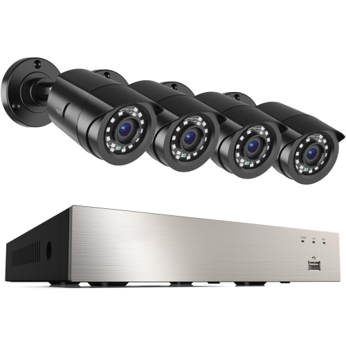 Security Camera System with 4 Weatherproof Outdoor Cameras, Clear HD