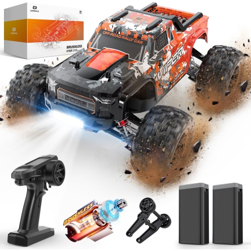 Camion teleguide rapide passe au 45 km H camion monstre teleguide 4x4 pour debutants avec amortisseurs en metal et 2 batteries pour enfants et