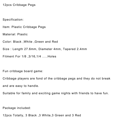 TOPTENG 12 Pcs Cribbage Pegs Fit 1/8 3/16 1/4 Holes Cribbage Pegs Traditional Board Game